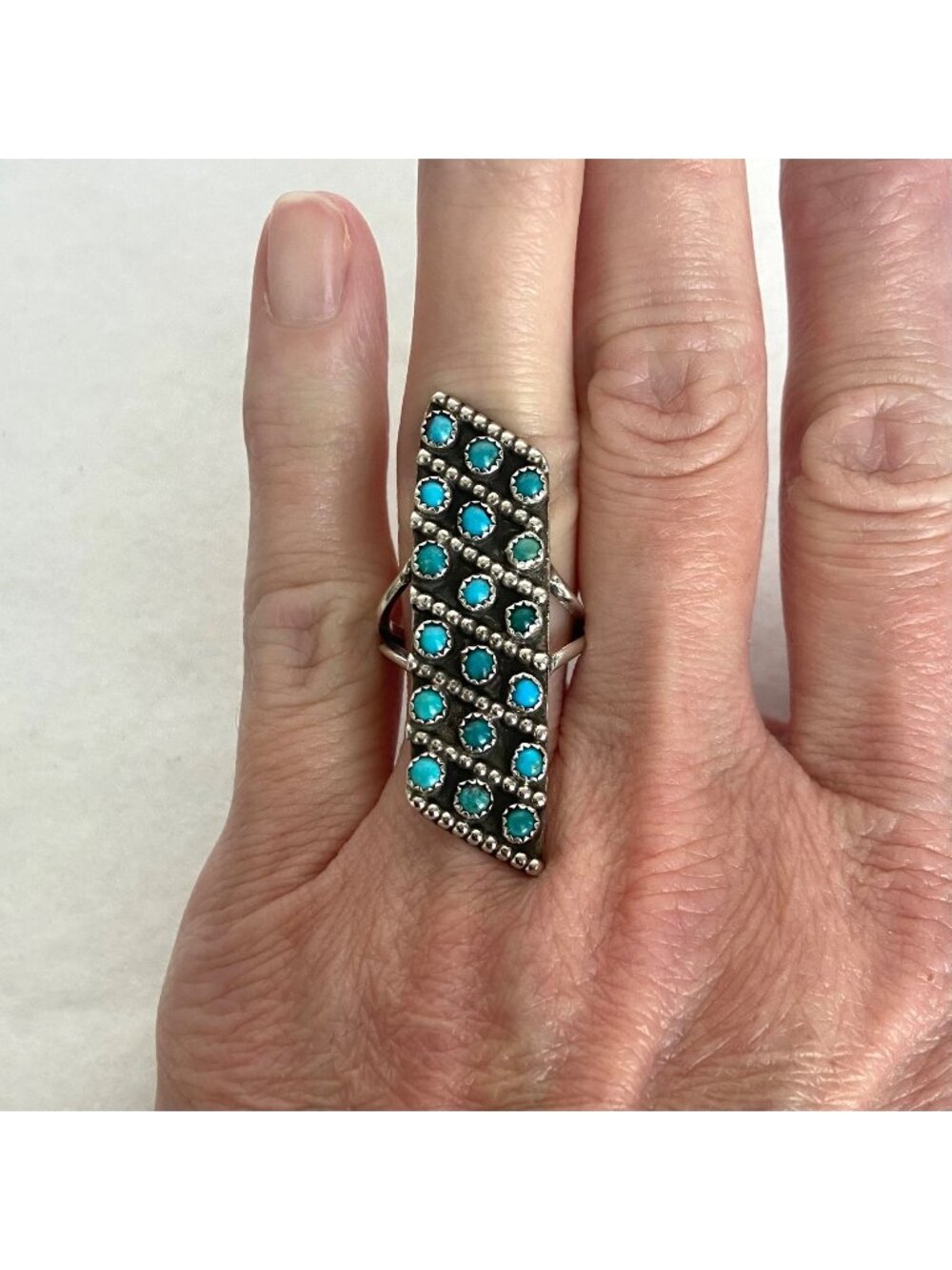 VTG Sterling Silver 925 Zuni Snake Eye Petit Point Turquoise Ring Sz 6.25